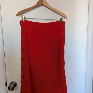 Madewell Red Maxi Skirt with Side Button Detail